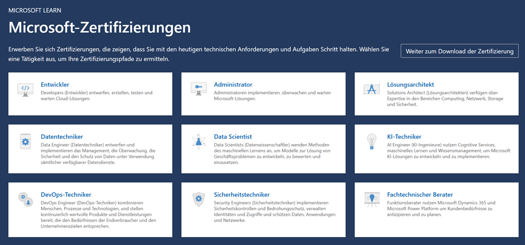 Übersicht der Microsoft Zertifizierungspfade.