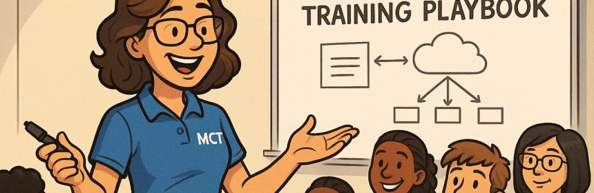 ai-generated images of a female MCT in front of a diverse class. "Training Playbook" on a whiteboard